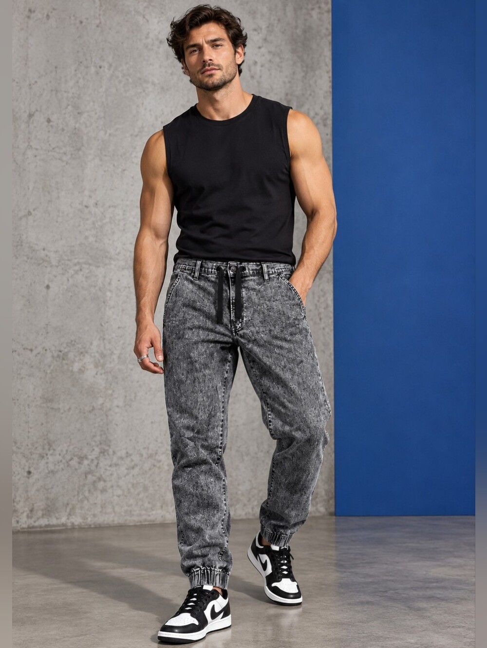 Levi Mens Black Gray Washed Jogger Jeans